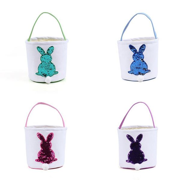 

easter rabbit basket diy mermaid sequins easter bunny bags rabbit printed canvas tote bag egg candies baskets 8 colors jle188, Black
