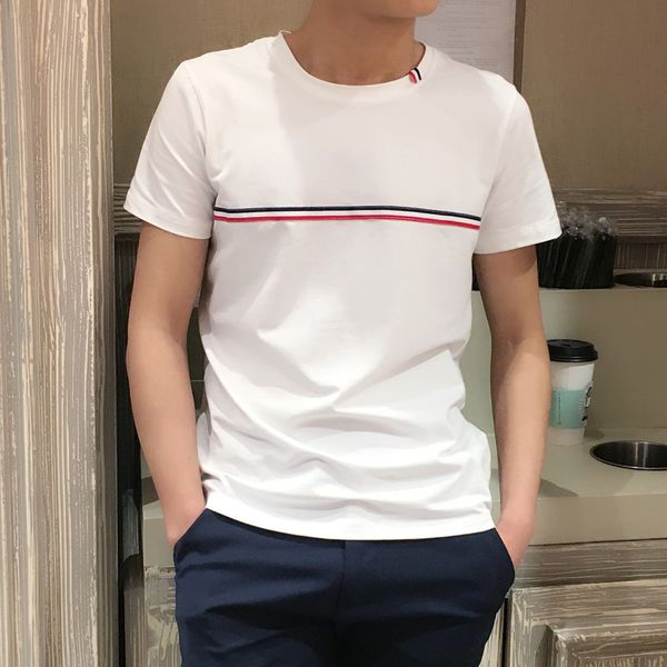 

summer korean-style fashion men's slim fit short sleeve t-shirt men's casual half sleeve teenager base shirt students clothes me, White;black