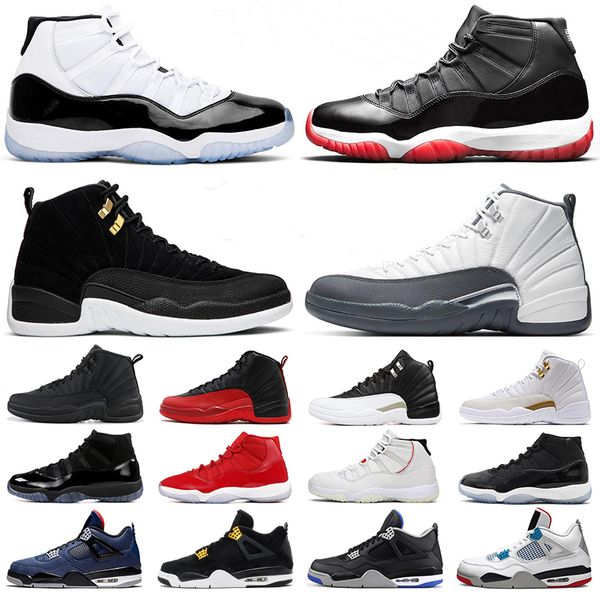 

bred 11 mens women basketball shoes dark grey 12s concord 11s reverse taxi what the 4s metallic silver men trainer fashion sports sneakers