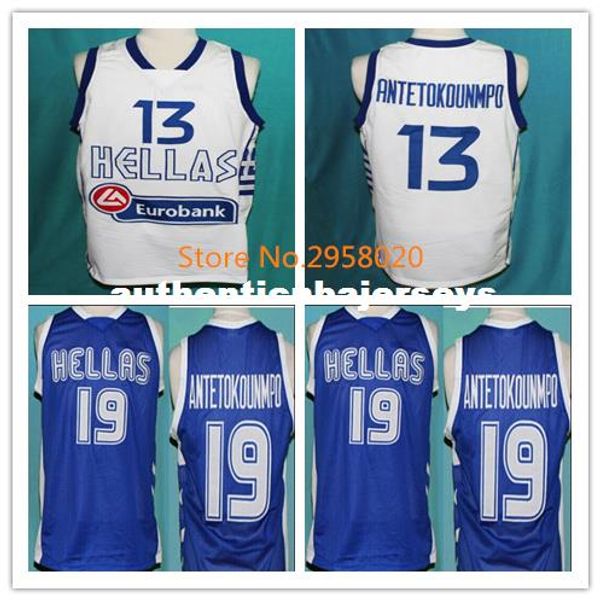 

custom antetokounmpo #13 team greece basketball jersey white blue embroidery stitched custom any number and name jerseys, Black;blue