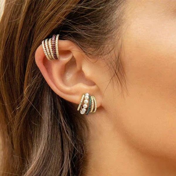 

wholesale-white & green hoop earrings with pearls - yellow silver, Golden