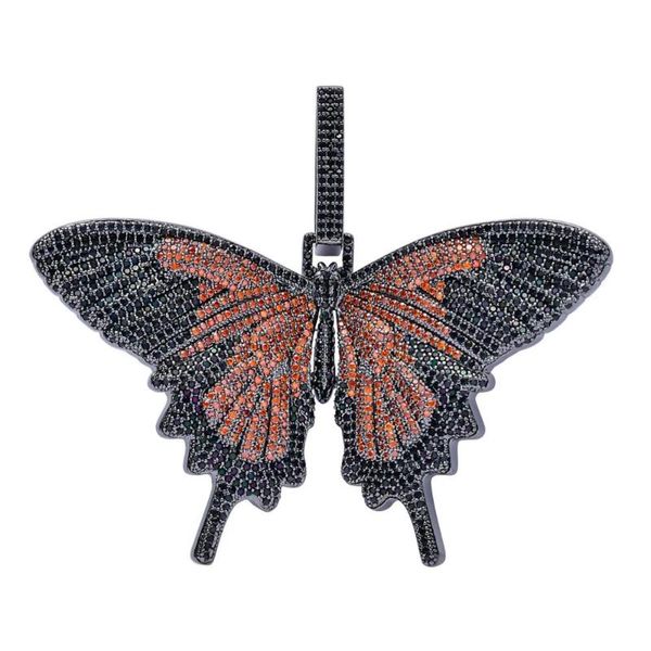 

hip hop rapper cubic zirconia paved bling iced out huge butterfly pendants necklace for women men charm jewelry, Silver