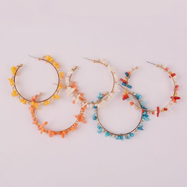 

multicolor gravel beads hoop earrings for womrn girl 2019 new summer beach bohemian natural irregular corallite earrings jewelry, Golden;silver