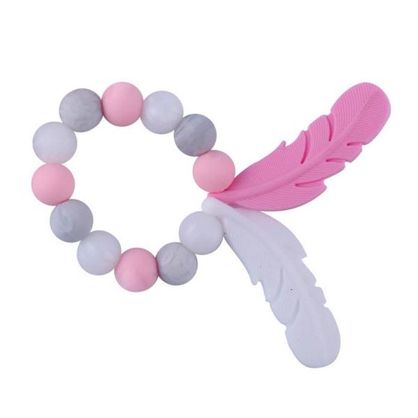 

new style feather silicone baby teether rings food teething ring soothers chew toys shower play chew round bead newborn silicone teether