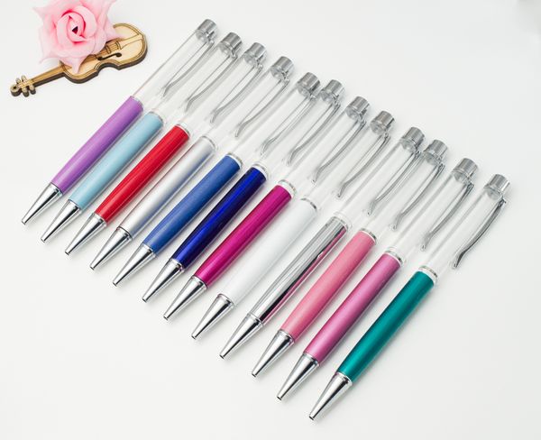 

silver pen holder diy made crystal colored ballpoint pen creative metal empty birthday gift color optional wholesale, Blue;orange