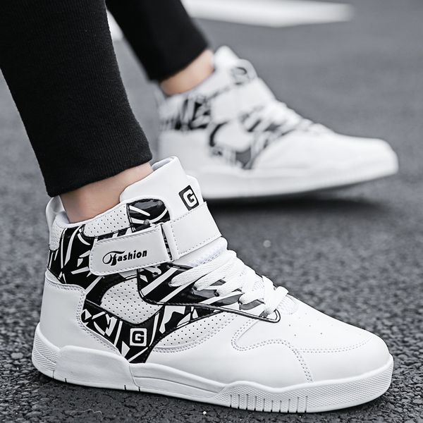 

2020 mens walking shoes high height increasing running sport sneakers strap athletics male boot white black brand shoe