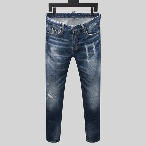 

2020 european and american men's new solid color long jeans master design, washable conventional comfortable and versatile, Blue