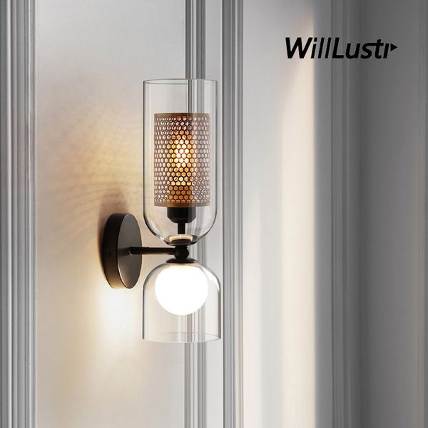 

скандинавский железный сетчатый настенный светильник стеклянный современный роскошный бра отель кафе магазин коридор лестничный проход прикр