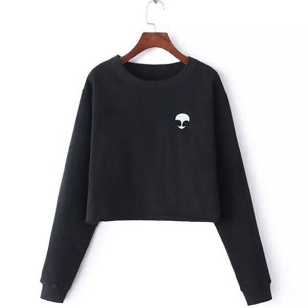 

bigsweety women sweatshirts crop casual o-neck cropped pullovers female hoodies coats fashion print short hoodies s-2xl, Black