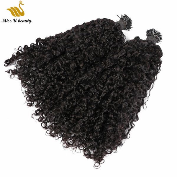 

200g curly pre bonded human hair invisible extensions i tip 100/125/200strands a pack 12-30inch, Black