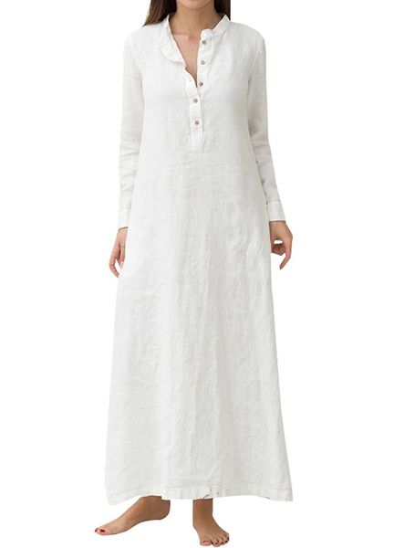 

women casual long dress long sleeves side pockets slit vintage maxi robe g11370w-5xl, Black;gray