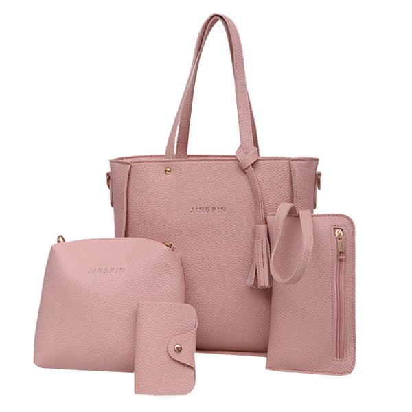 

4pcs/set fashion women bag tassel pure pu leather composite bag women clutch handbag large shoulder tote bolsa feminina#a15