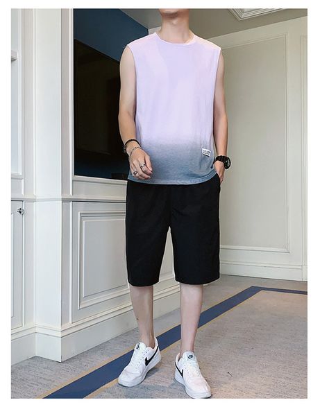 

mens gradient sleeveless summer tshirts men plus size loose o-neck tees man fashion high street, White;black