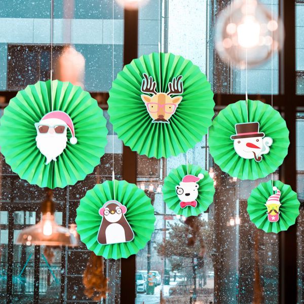 Christmas Decoration Tissue Paper Fan New Year Hanging Decoration