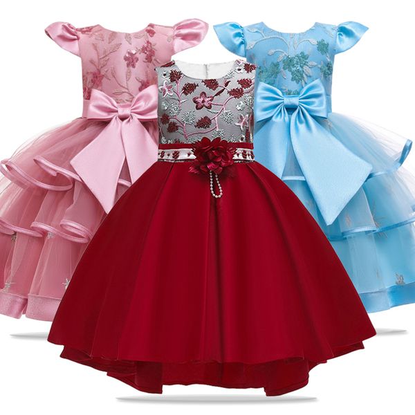 

girls dress embroider elegant tutu princess dress kids dresses for girls costume wedding party gown children clothing vestidos t200624, Red;yellow