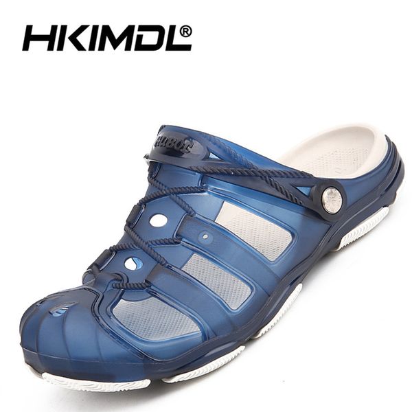 

hkimdl 2019 new arrival men summer beach slipper breathable water sandals male gardening shoe hollow out beach flip flops, Black
