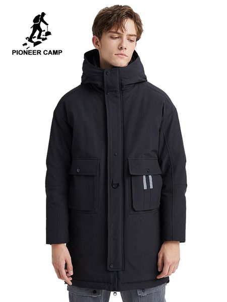 

pioneer camp black green long thick parks men winter hooded coats solid color causal pockets men's clothes amf903501