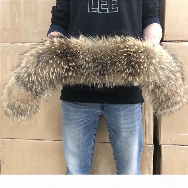 

natural fur collar 100% real raccoon fur scarf for men's women's kids parkas coats male furs collars black 50 60 70 90 cm sh190924, Silver
