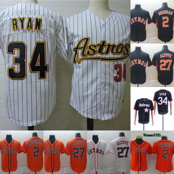 

#34 Nolan Ryan Astros Jersey 27 Jose Altuve 2 Alex Bregman 4 George Springer Houston 100% Stitched Mens Womens Lady Baseball Jerseys Cheap
