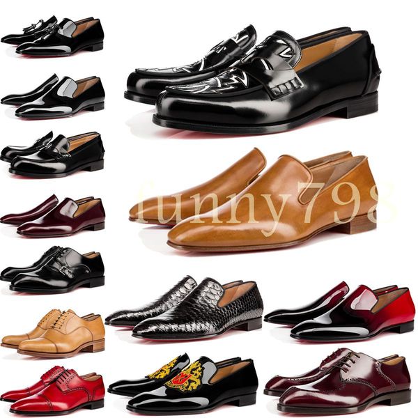 

[с коробкой] 2019 коровьей кожи cl Red Bottoms Деловая обувь Роскошные свадебные туфли из натуральной кожи Шипы на шнуровке CL Designs black