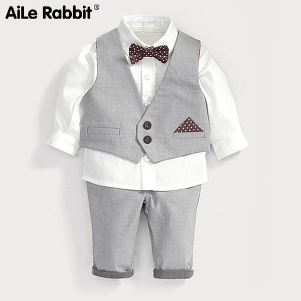 

aile baby boy suit autumn new boy english gentleman dress suit vest four-piece shirts, White