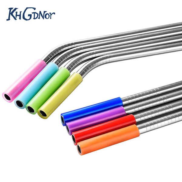 

khgdnor 8pcs/set 6mm 8mm straw silicone sleeve metal drinking straws cover reusable teeth protector cup accessories