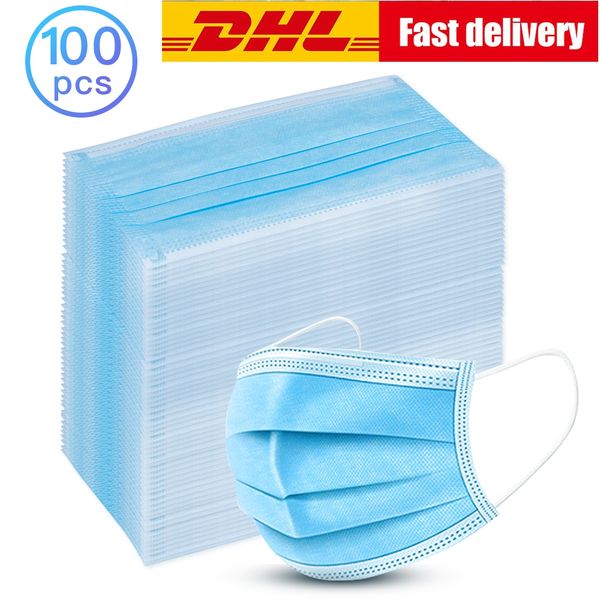 

dhl blue prevent bacteria mouth face mask disposable non-woven 3-layer filter anti-dust mouth nose proof masks