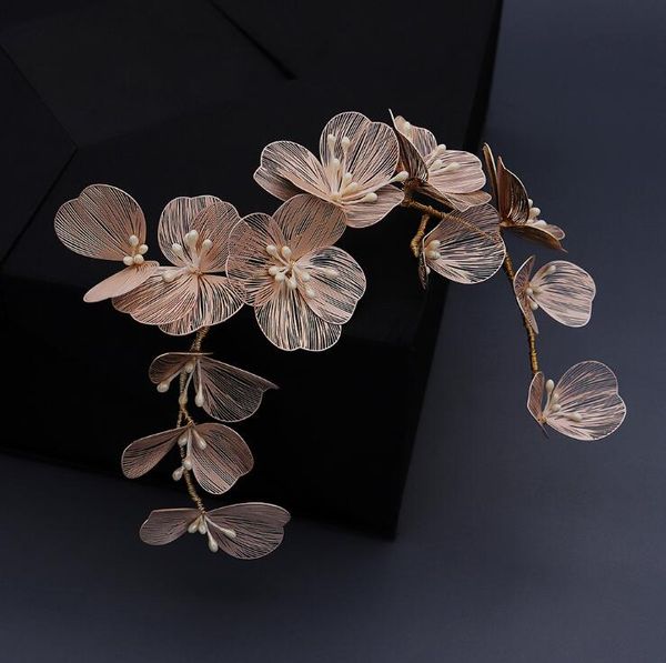 

rhinestone leaf petal bride headband wedding hair jewelry pearl handmade flower bride tiara headband wedding hairband accessories, Slivery;golden