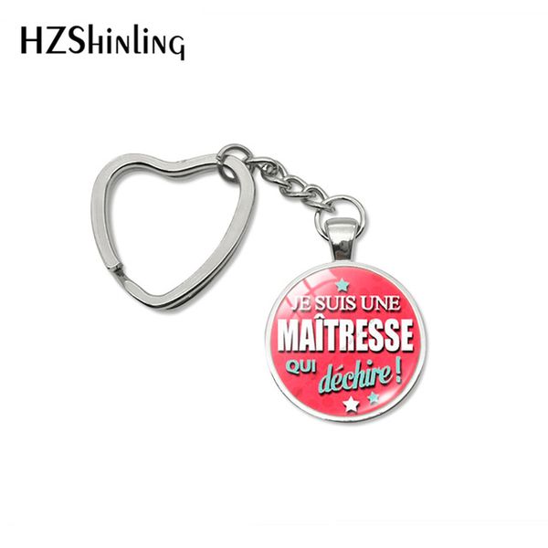 

je suis une maitresse glass dome pendants heart shaped keyring quote keychain car bag key holder gifts for men women, Silver