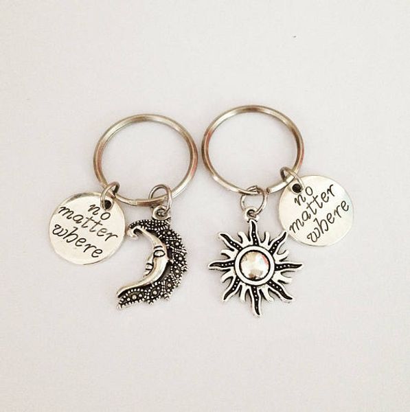 

новый стиль горячая древняя серебряная луна солнце нет материи, где письмо кулон брелок брелок хороший друг дружба пара ювелирные изделия по, Slivery;golden