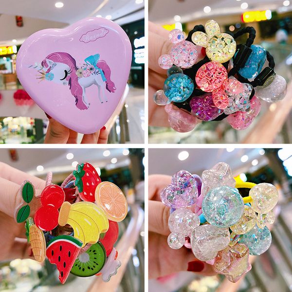 

hair band hair clips designer headband kids girl accessories cartoon fruit rubber band set aacrylic elastic hair ornament gift box set, Slivery;white