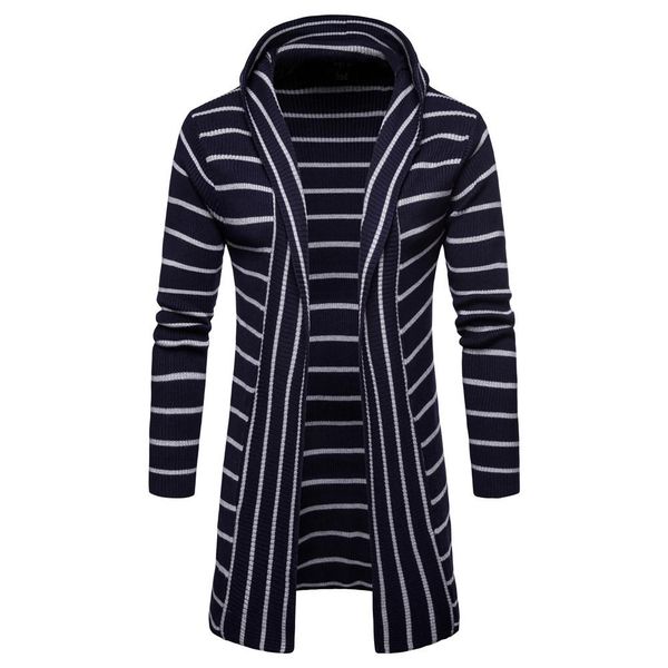 

длинный трикотаж мужской вязаный кардиган с длинным рукавом новая осень полосатый свитер пальто верхняя одежда повседневная тонкий мужской т, White;black