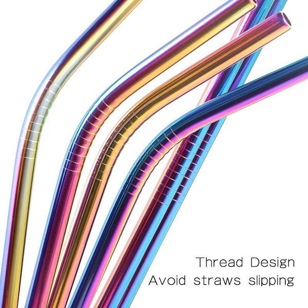 

8pcs resuable stainless steel drinking straws metal straight bent stainless steel straw with cleaner brush party bar accessory