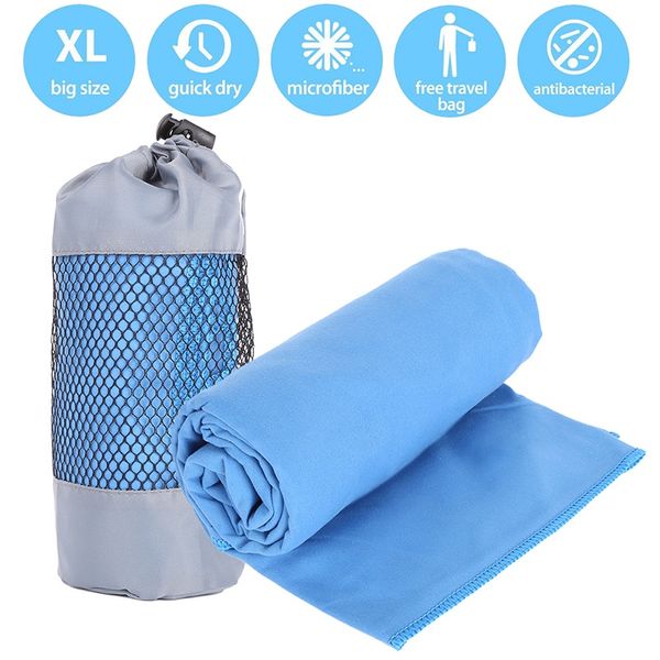

outdoor quick-dry bath towel ultra absorbent beach towel 130*80cm outdoor sports sweat towels with net bag 3 colors