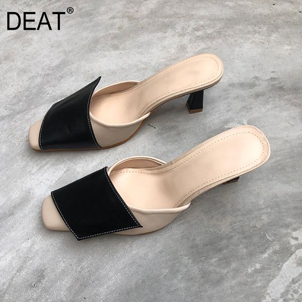 

deat] 2020 new spring summer square toe shallow mixed colors hook high heels outside slippers women shoes fashion tide 10g075, Black