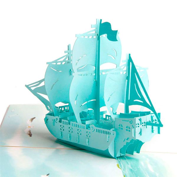 

3d up blue boat greeting cards christmas birthday valentine invitation