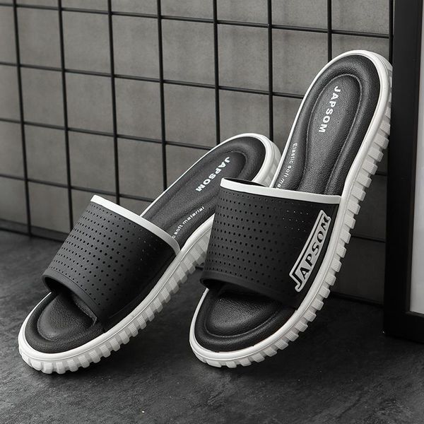 

large size shoes women slippers soft anti-skid design breathable outdoor bathroom slippers new stylish male sandals hollow, Black
