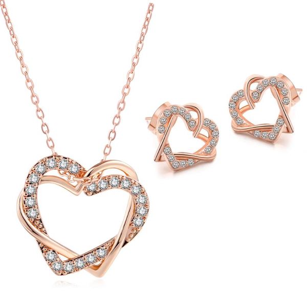 

earrings necklace jewelry sets for women elegant winding hearts austrian crystals rose gold color wedding fashion jewelry s007, Silver