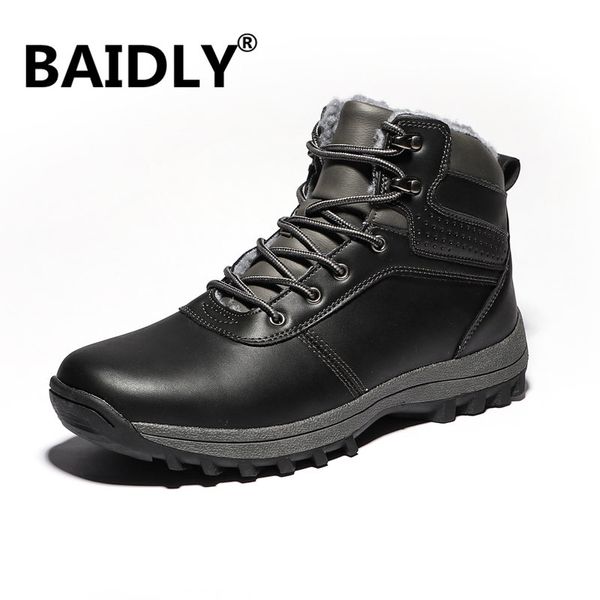 

winter boots with fur high warm snow boots men work shoes male footwear fashion rubber ankle shoes, Black