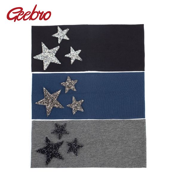 

geebro brand women's star headband fashion wide flat cotton headbands for girls rhinestones headwrap turban hair accessories