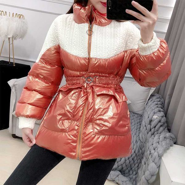 

ewq] 2020 spring new sweet full sleeve knit patchwork thick down parka overcoat korea big size winter cotton-padded coat qz290, Black