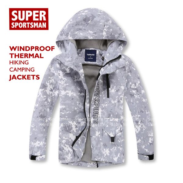 

children camouflage outdoor hiking windbreaker softshell jackets kids fleece waterproof fur coats boys winter camping soft shell, Blue;black