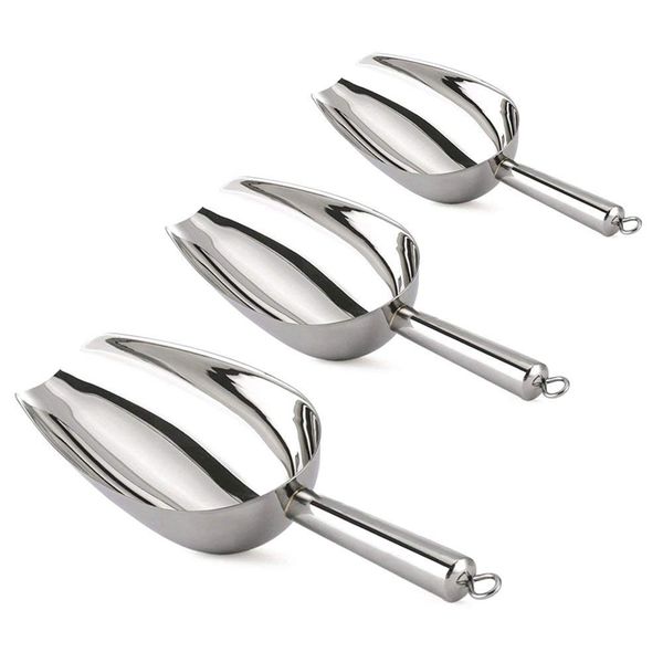 

ice scoop set of 3, stainless steel scoops for food popcorn sweet candy, rust and heavy duty, solid and dishwasher safe - 5