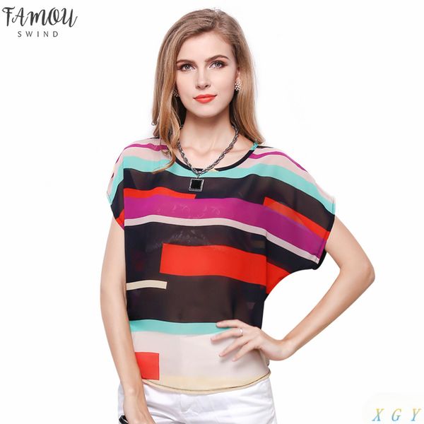 

new women fashion striped chiffon blouse multi color print shirts loose short sleeve casual femininas plus size blusas, White