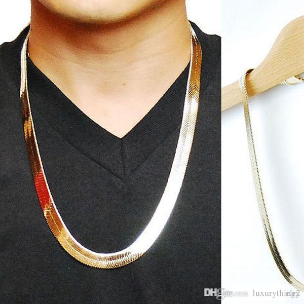 

24k gold plated w10mm 75cm long hiphop franco fish bone snake chain fashion men statement necklace, Silver