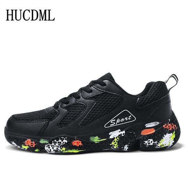 

hucdml 2019 spring/autumn new men sneaker breathable light hard-wearing mesh mens shoes lace-up men casual shoes, Black