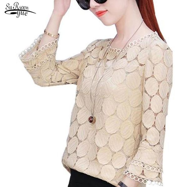 

blusas 2020 autumn plus size lace women chiffon blouse casual flare sleeve shirt solid hollow ladies women clothing 905e, White