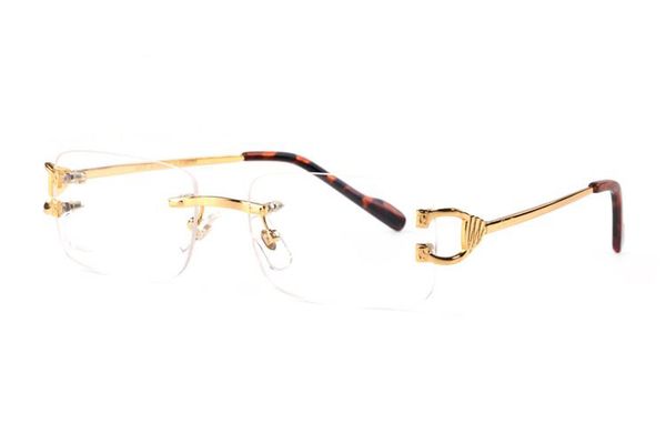 

france brand designer buffalo horn plain mirror glasses frameless golden metal legs sunglasses optical eyewear des lunettes de soleil, White;black