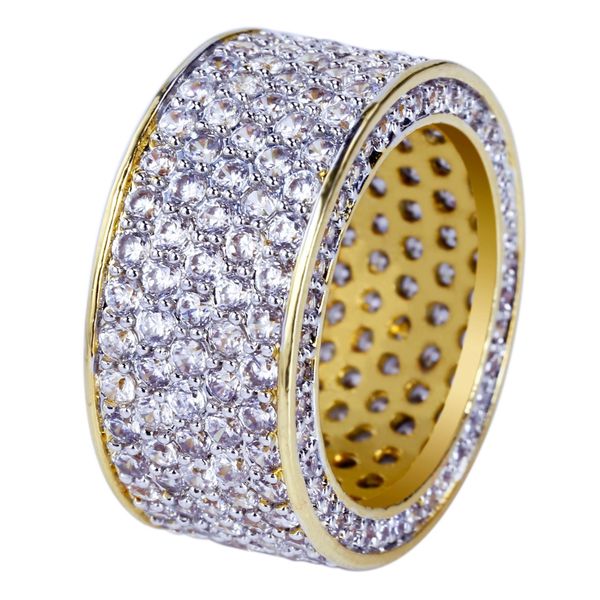 

hip hop jewelry mens gold ring iced out rings micro pave cubic zircon promise diamond finger rings luxury designer brand wedding ring, Golden;silver