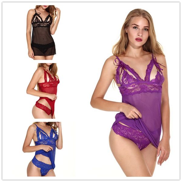 

сексуальная открыть ночная рубашка кружева эротические женщины длиной до колен белье ночная рубашка дамы ночь партия эротические валентина д, Red;black